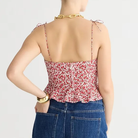 J. Crew Red Roses Cropped Bustier Peplum Top in Eliza Liberty Fabric - Picture 3 of 13